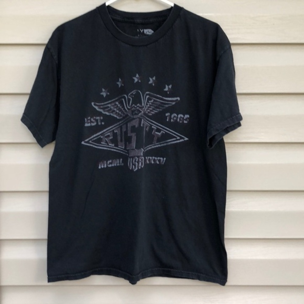 Rusty men’s black short sleeve tee shirts $5/25